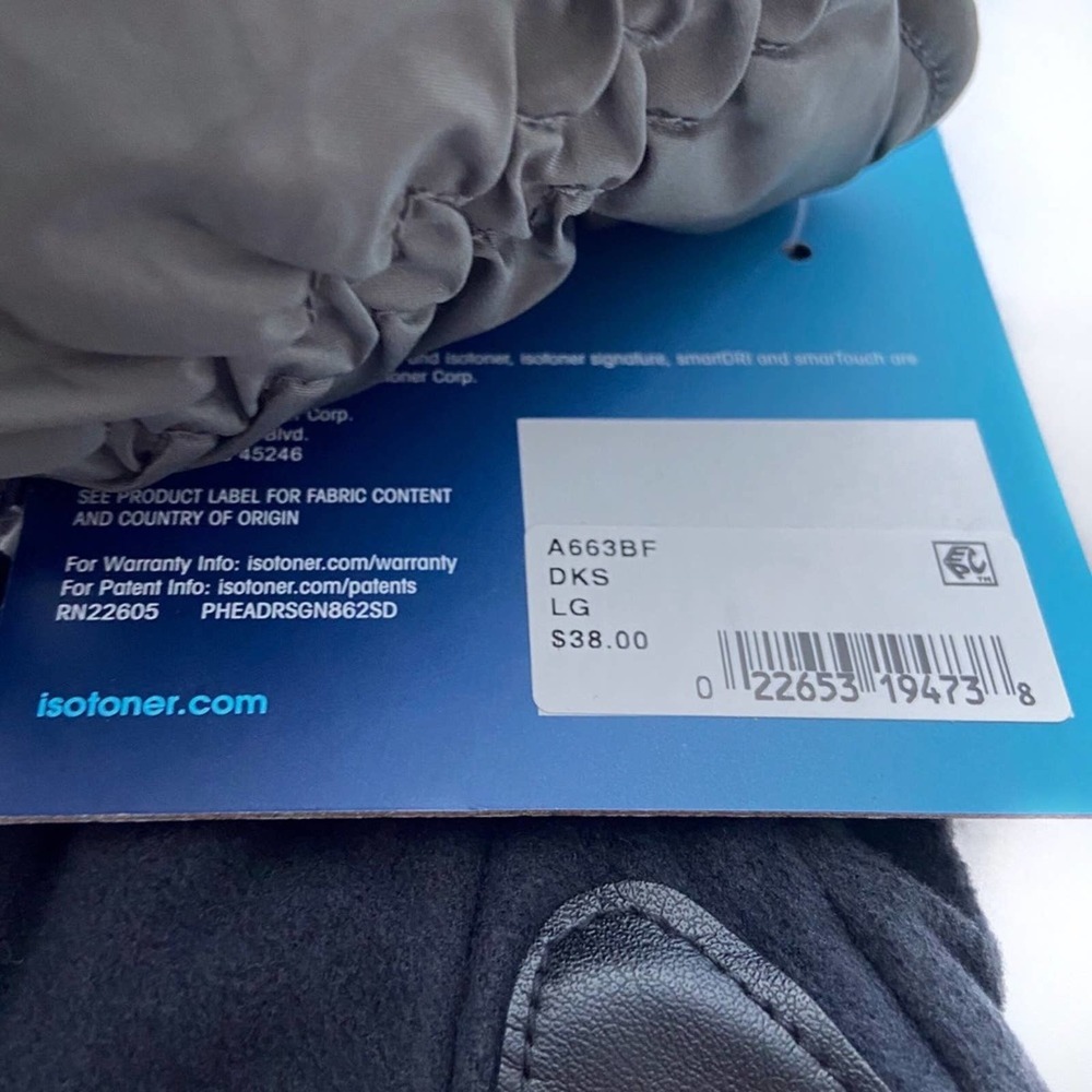 Winter Gloves Isotoner Mens Black Gray Lightweight Smart Touch Waterproof Size L - Picture 7 of 7